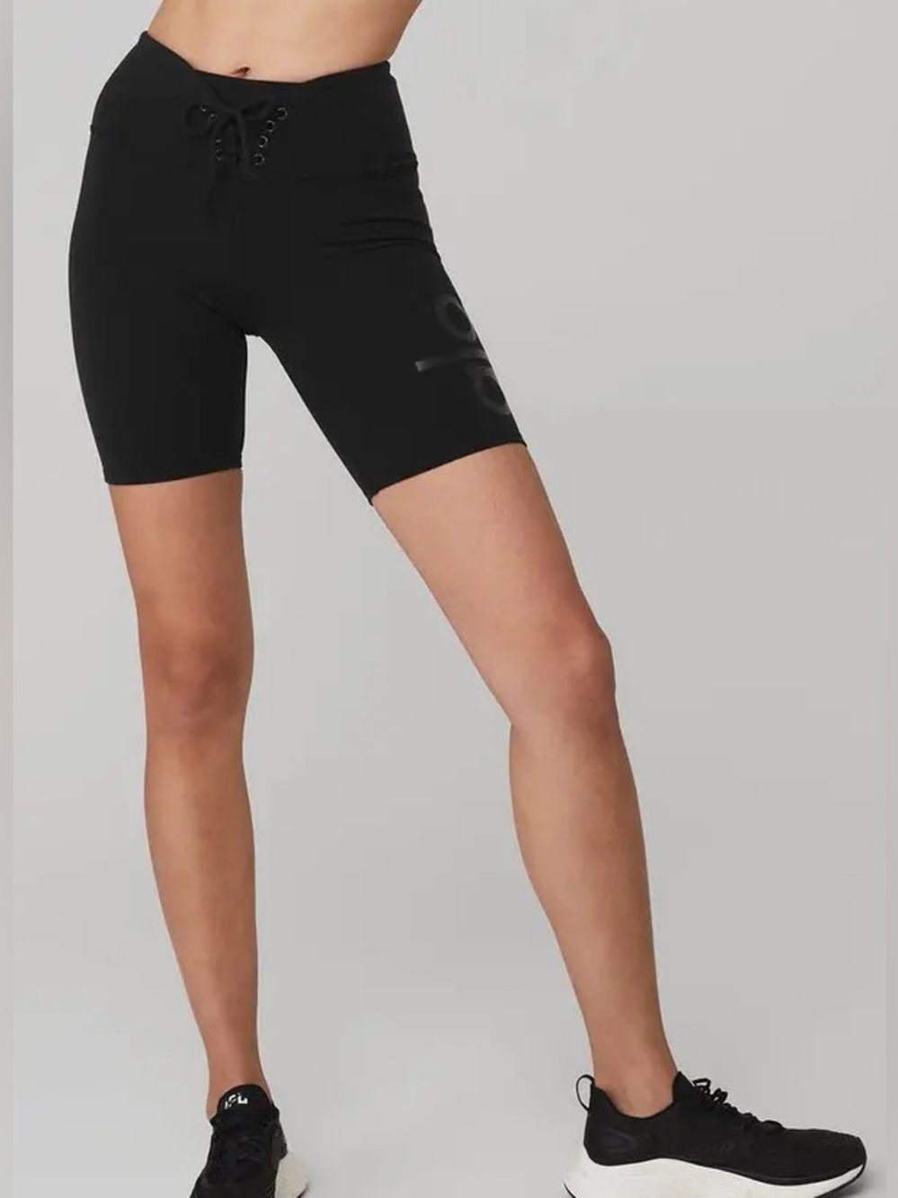ALO Yoga Black Lace-Up High-Rise Bike Shorts